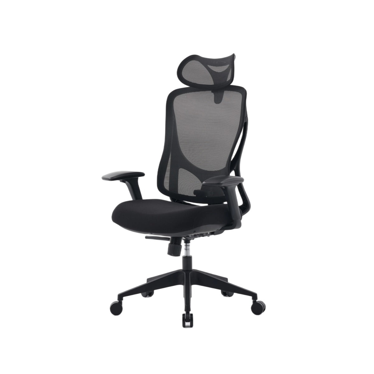 NHO-0026BL,Black office chair with mesh back on a white background