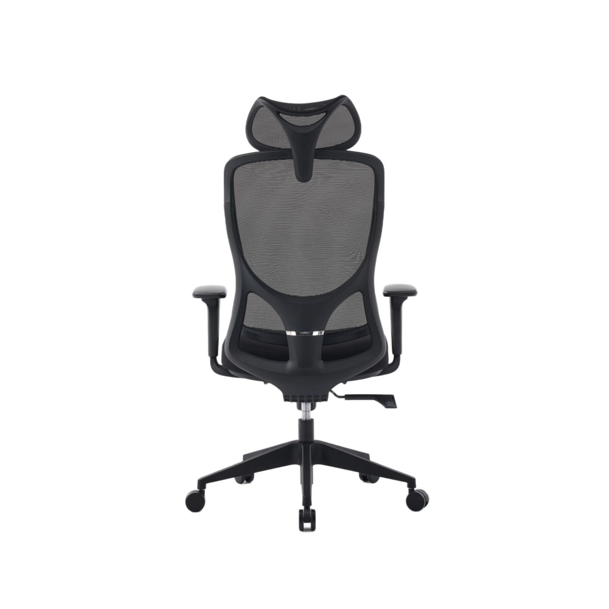 NHO-0026BL,Black office chair with mesh back on a white background