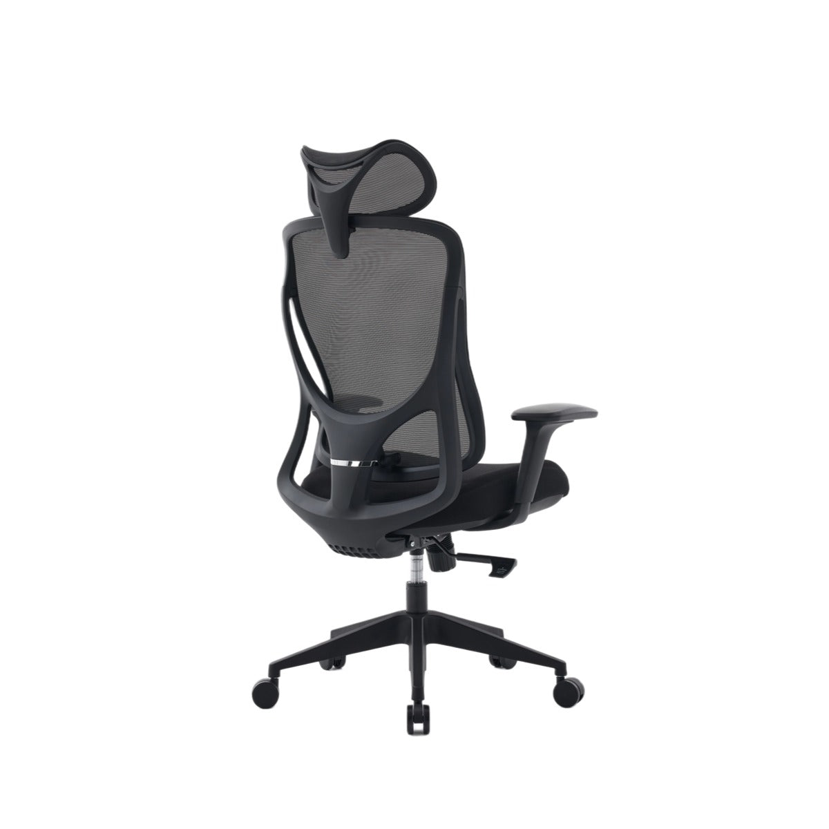NHO-0026BL,Black office chair with mesh back on a white background
