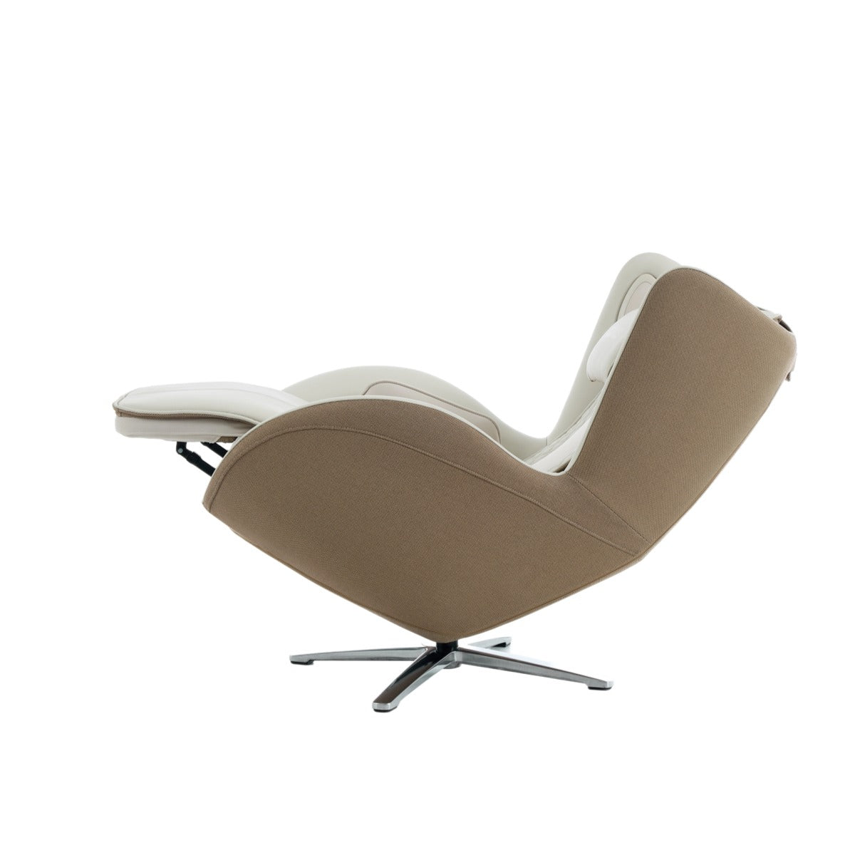 N-0006EW-V2,Modern beige and white chair with a metal base on a white background