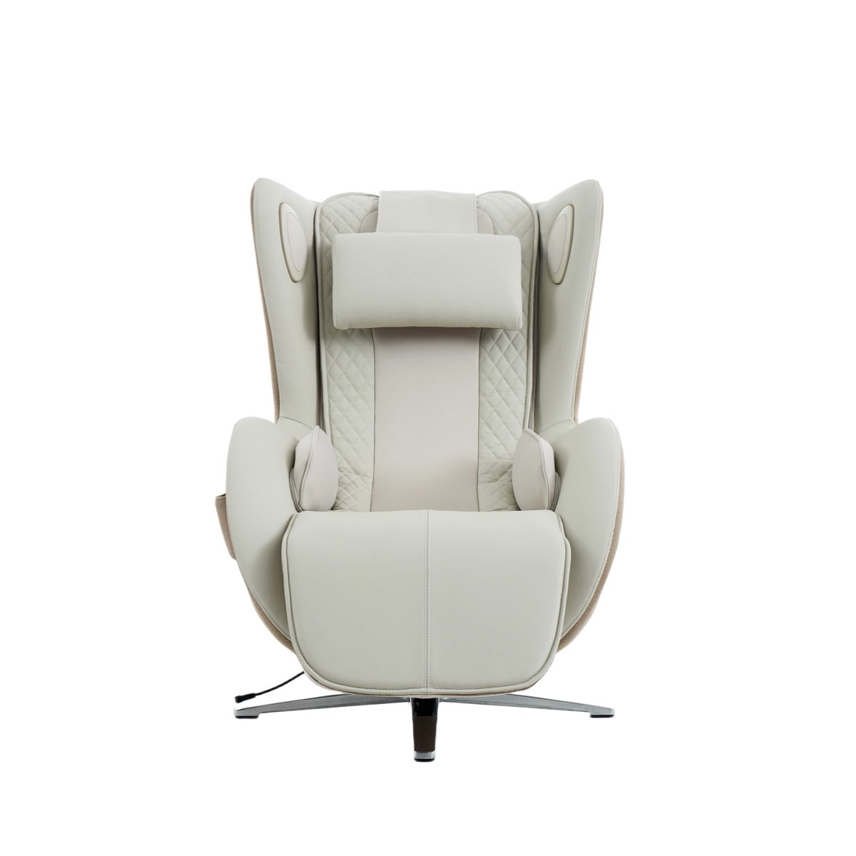 N-0006EW-V2,Elder White leather armchair with quilted details on a white background