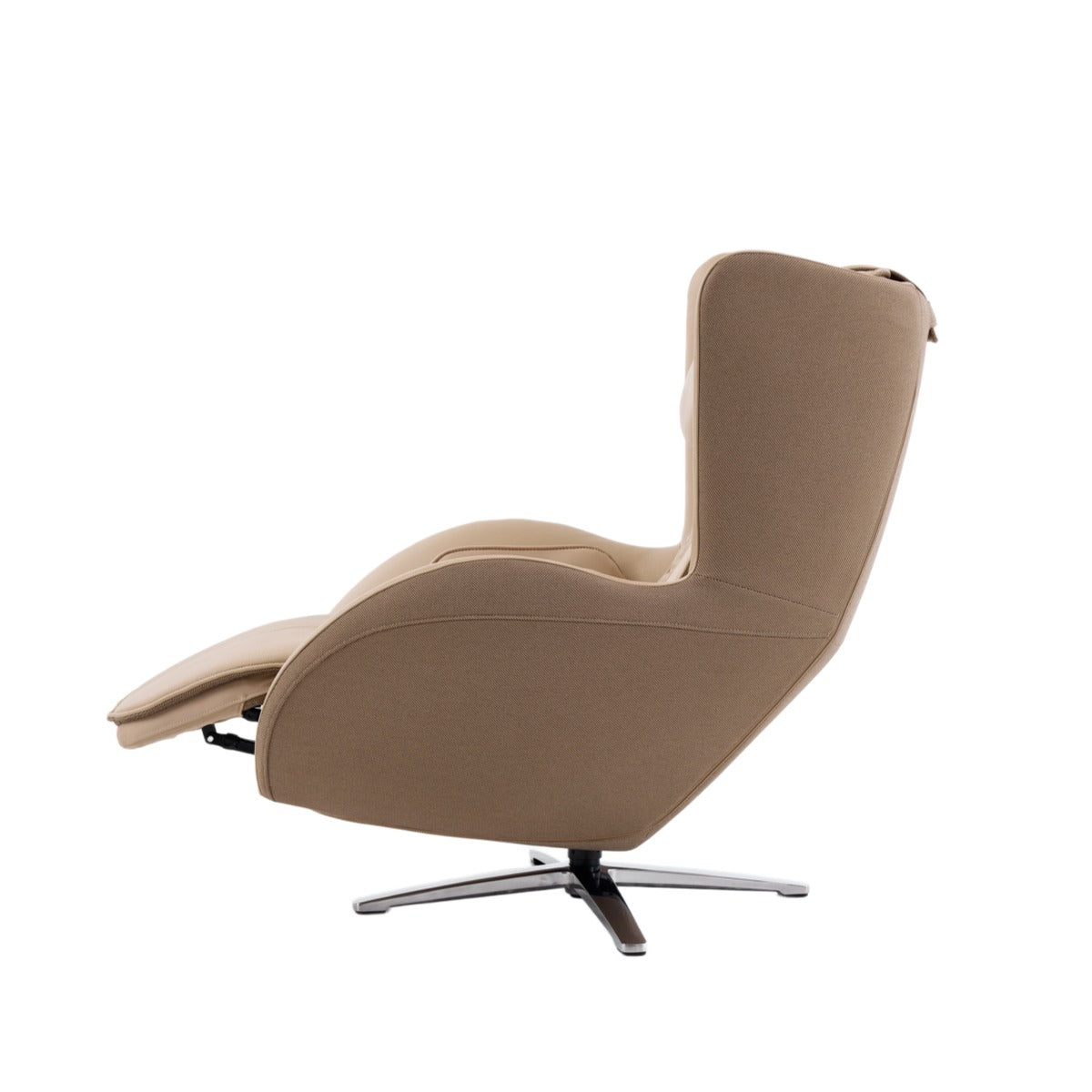 N-0006SD-V2,Mellow Sand  recliner chair with a swivel base on a white background