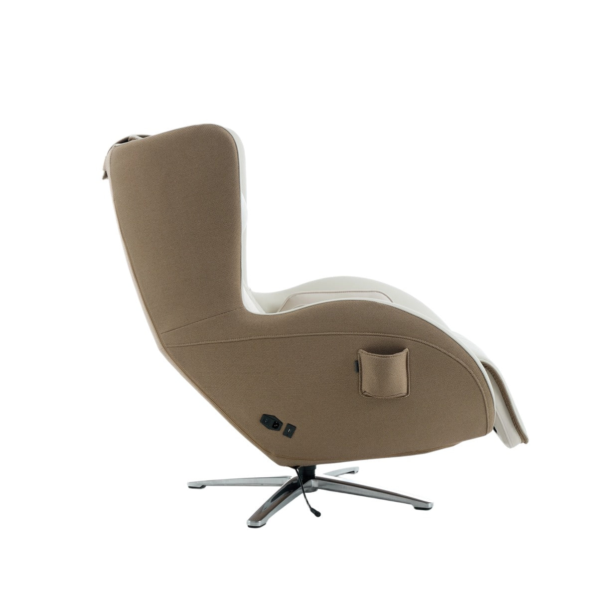 N-0006EW-V2,Elder White recliner chair with a cup holder on a white background