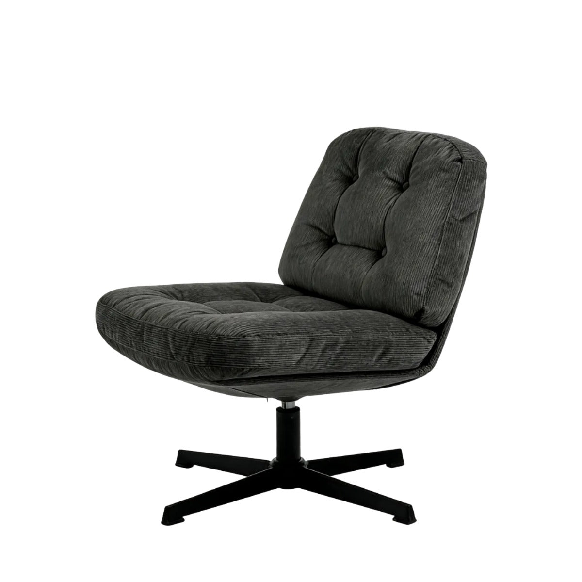 NHO-0016BL, Black cushioned chair with a black swivel base on a white background
