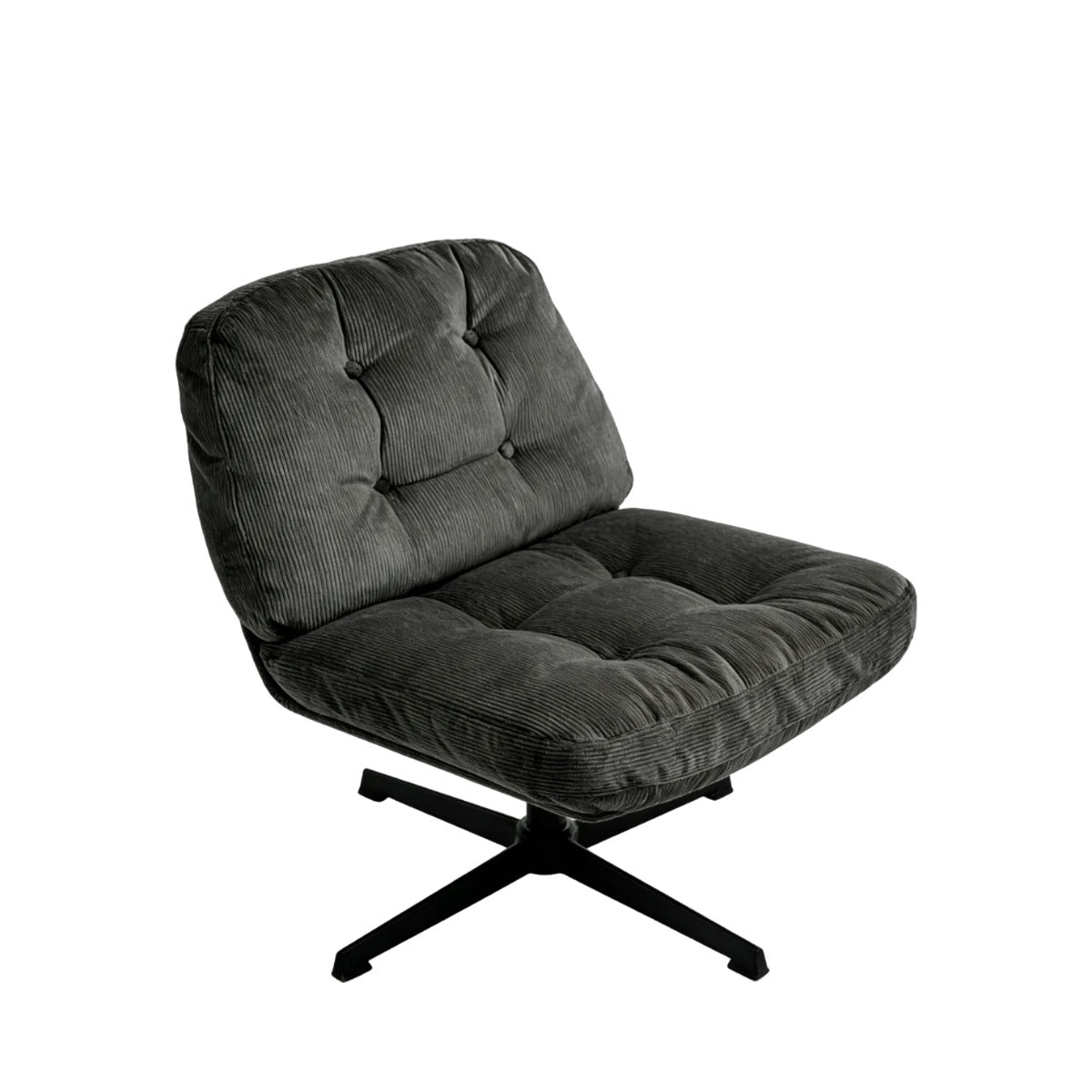 NHO-0016BL, Black cushioned chair with a black swivel base on a white background