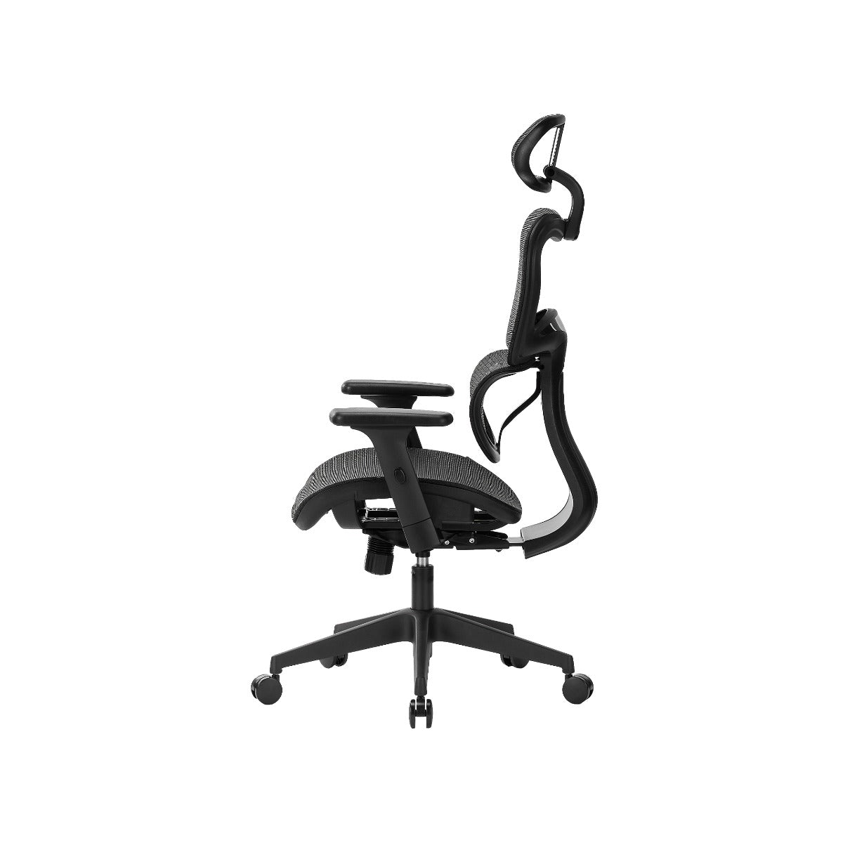NHO-0001BL-L,Black office chair with adjustable features on a white background
