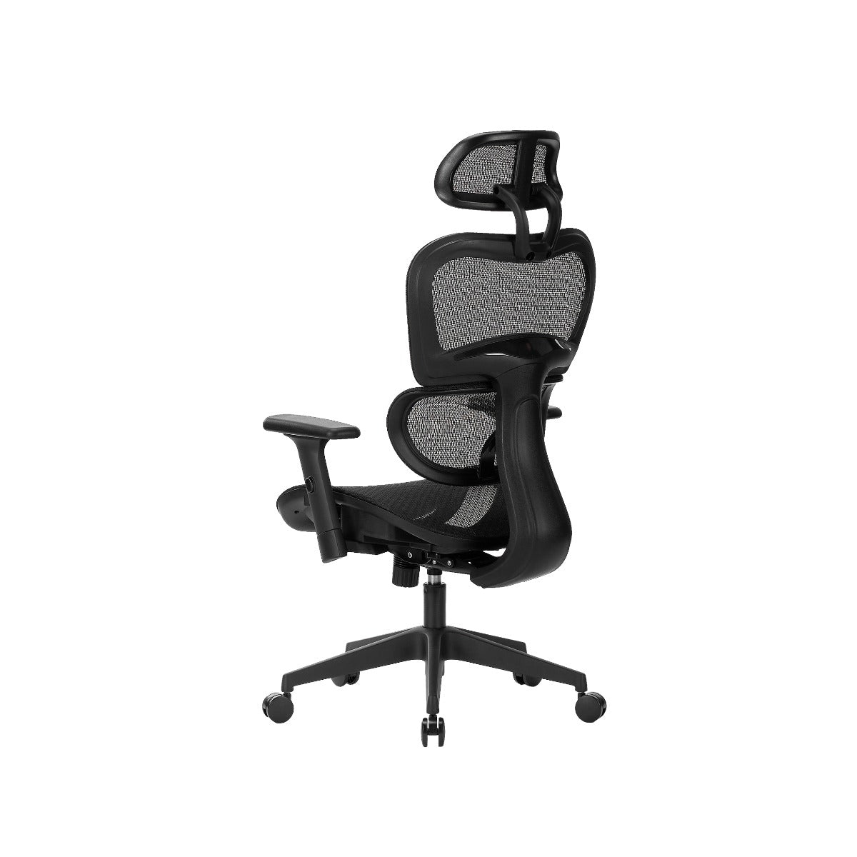 NHO-0001BL-L,Black office chair with mesh backrest on a white background