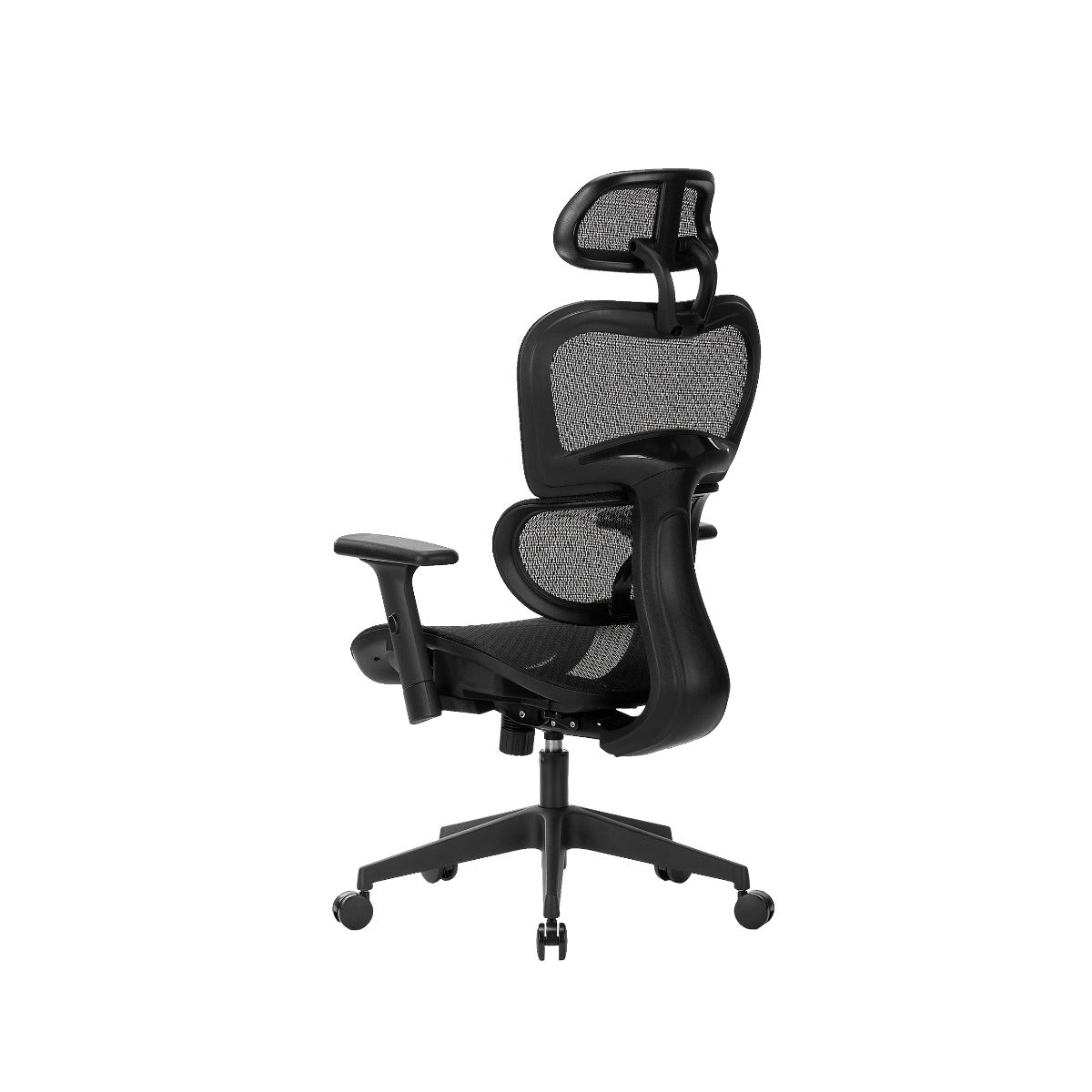 NHO-0001BL-L,Black office chair with mesh back and seat on a white background