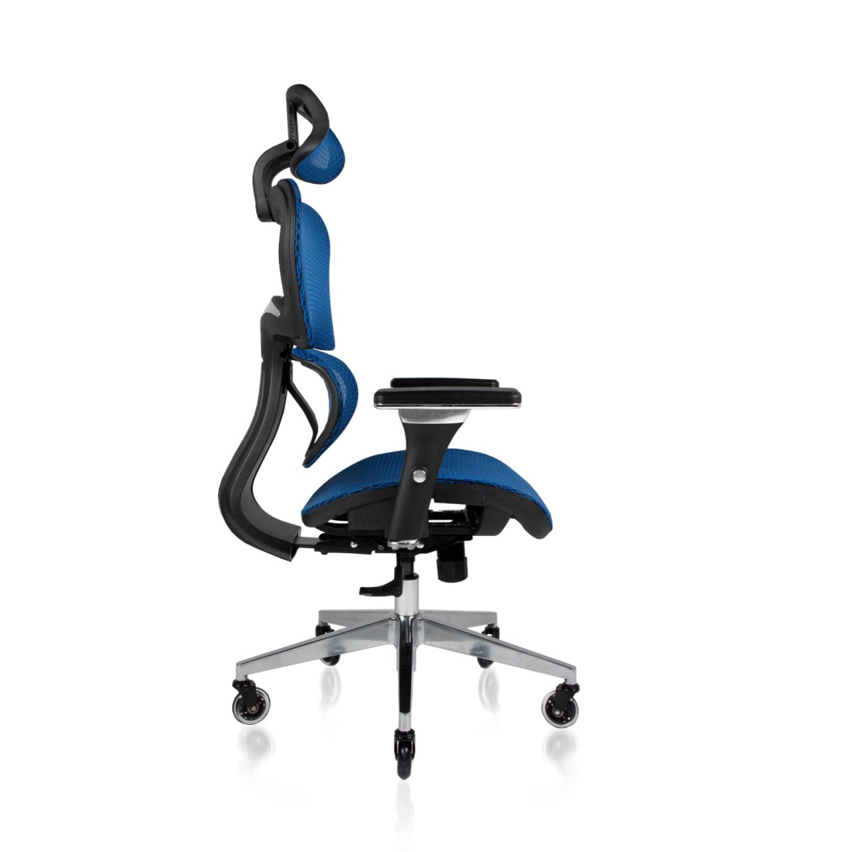 NHO-0001BU-V2,Blue office chair with black frame on a white background