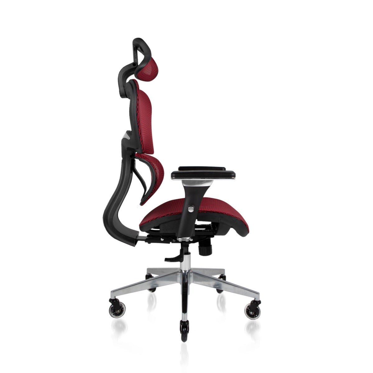 NHO-0001BG-V2,Ergonomic office chair with red and black design on a white background