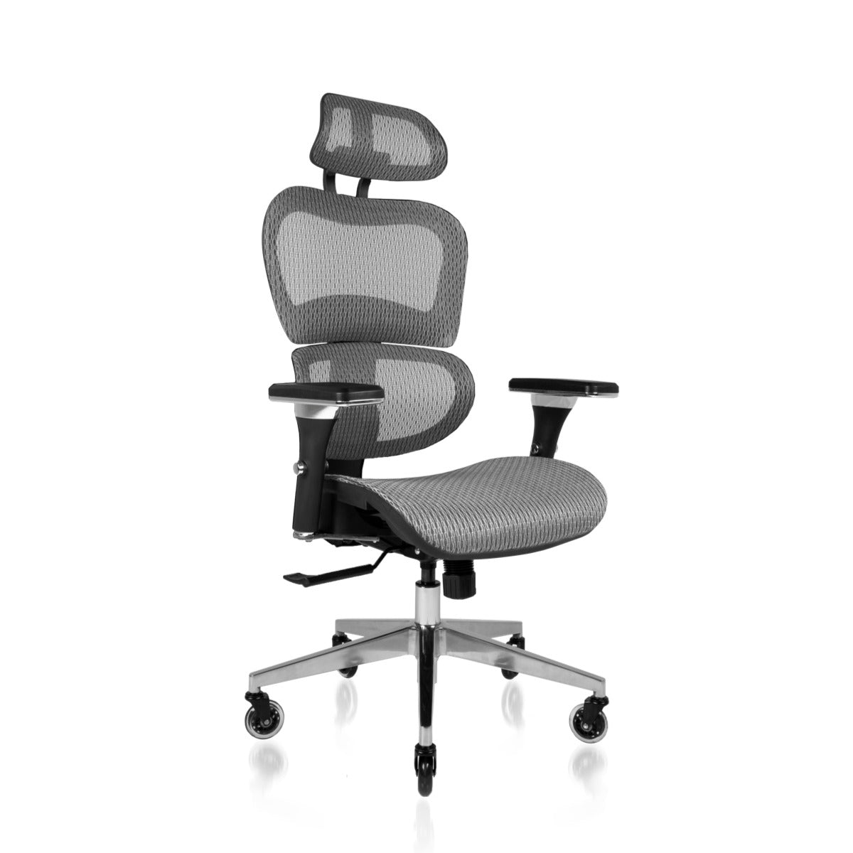 NHO-0001GR-V2,Gray mesh office chair on a white background