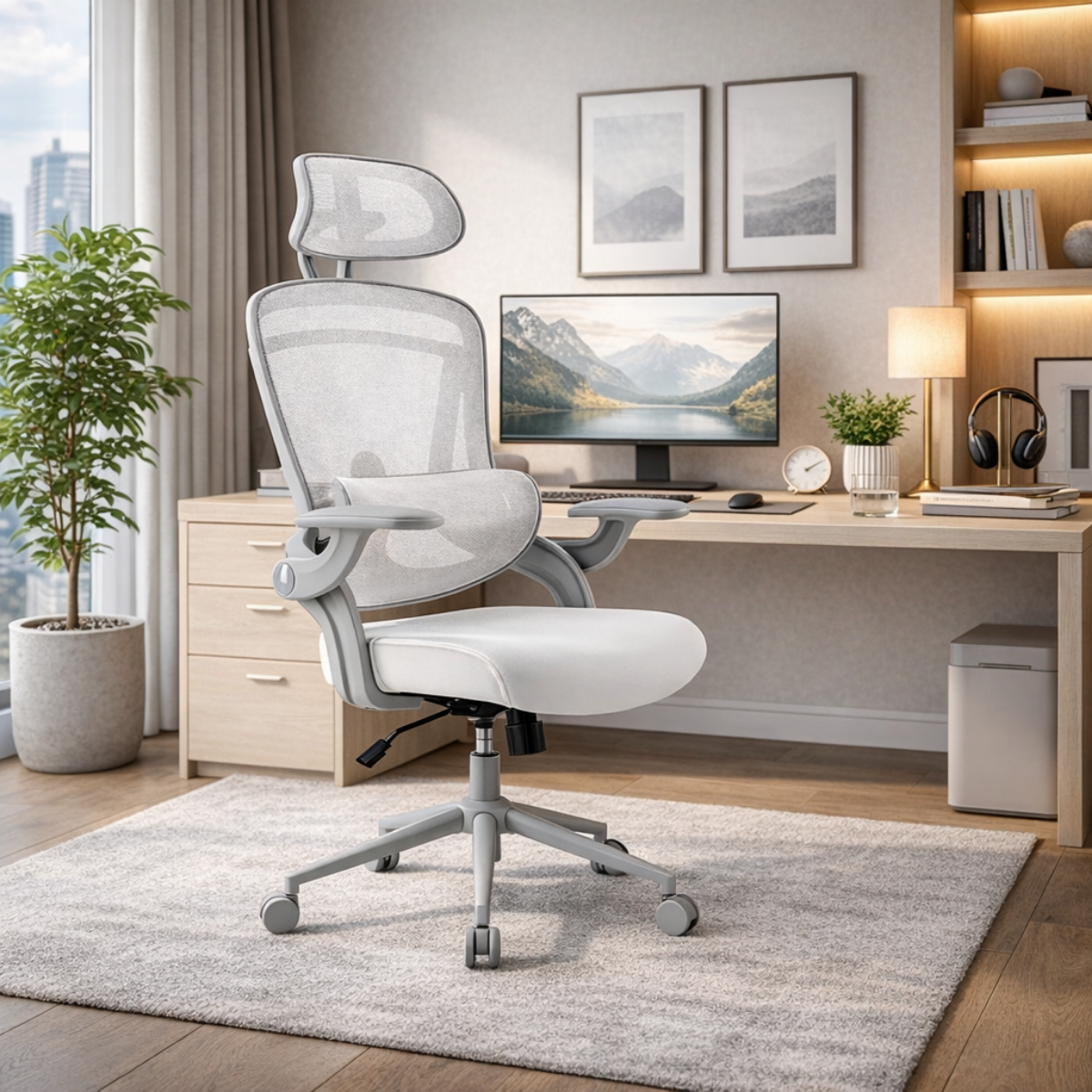 Modern ergonomic office chair in a home office