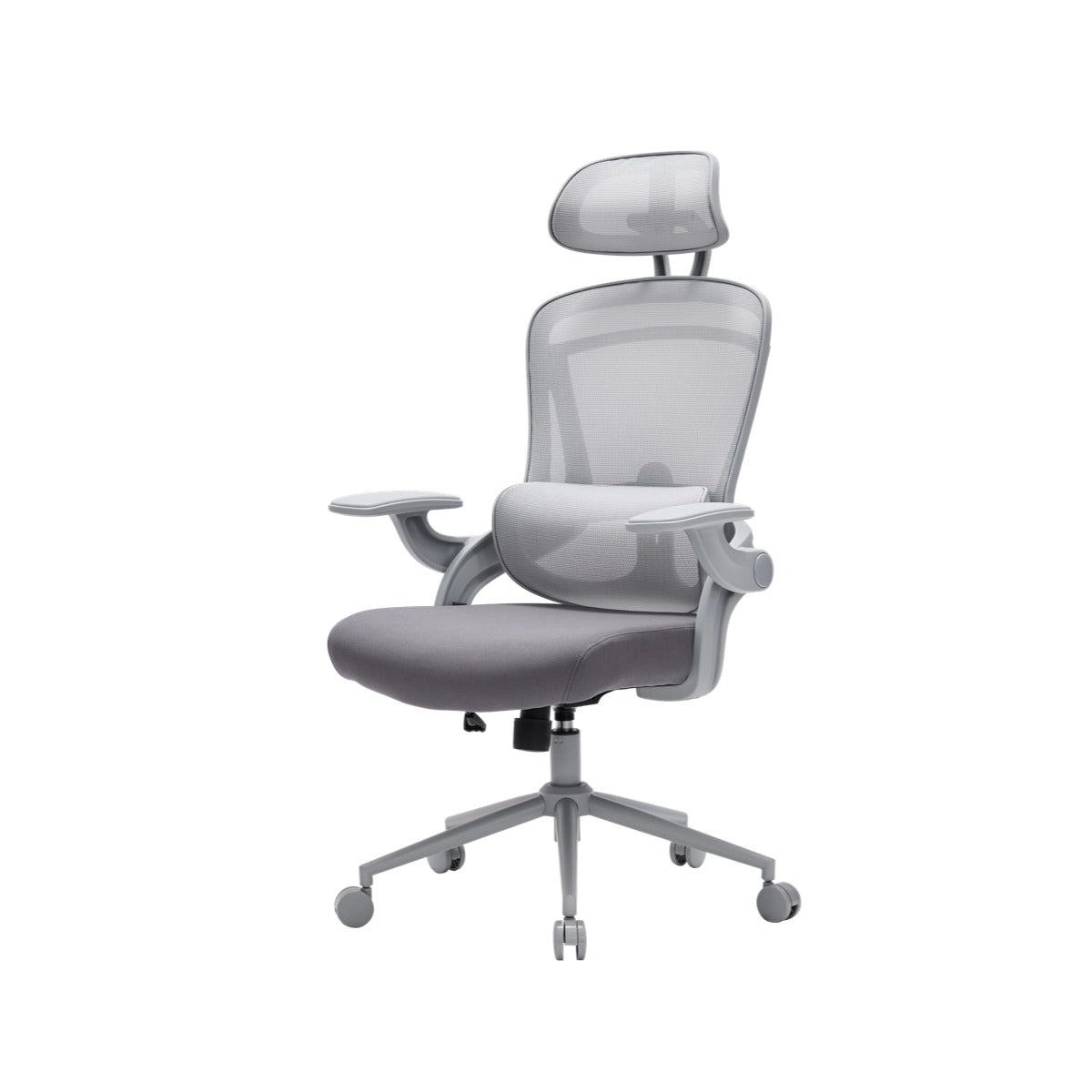 NHO-0013GR,Gray office chair with headrest on a white background