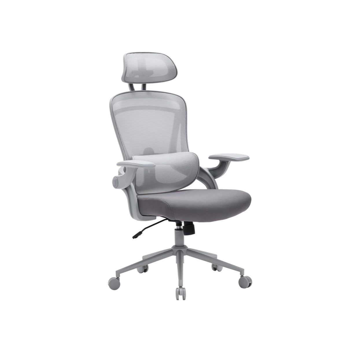 NHO-0013GR,Gray office chair with headrest on a white background