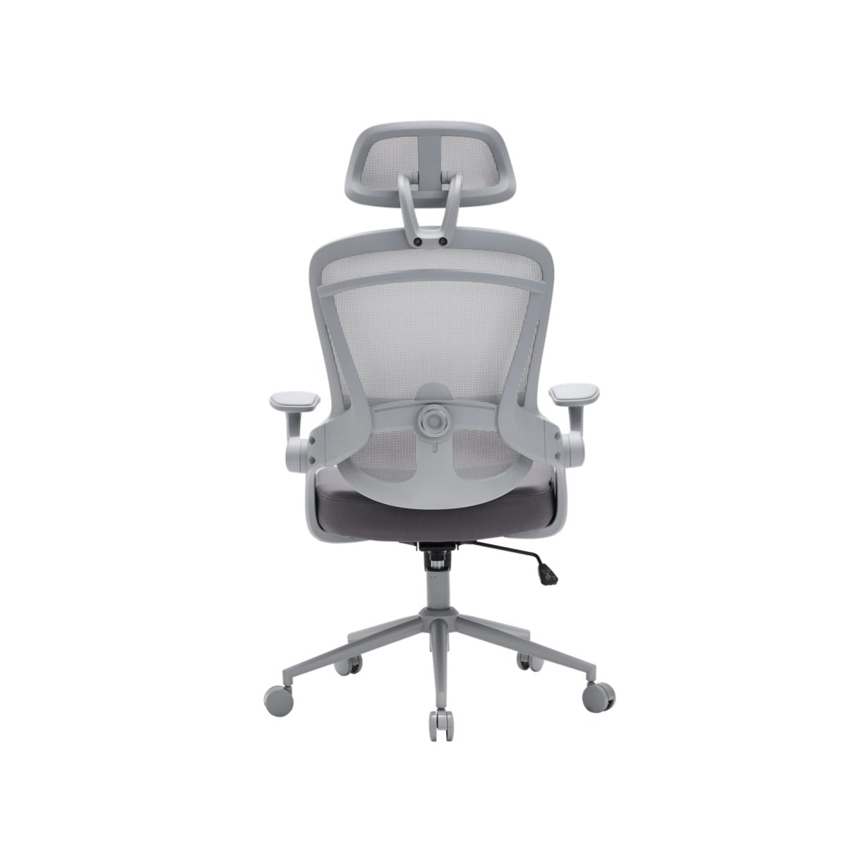 NHO-0013GR,Gray office chair with mesh backrest on a white background