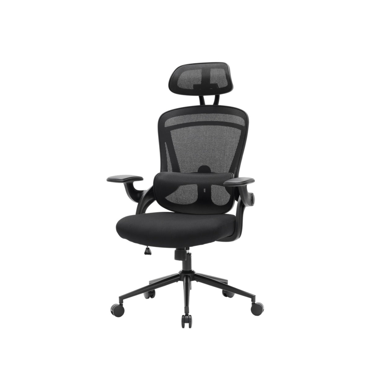NHO-0013BL,Black office chair with headrest on a white background