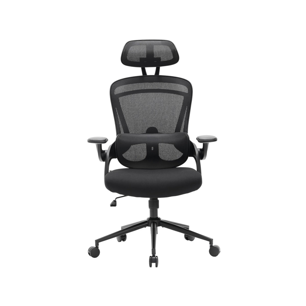 NHO-0013BL,Black office chair with headrest on a white background