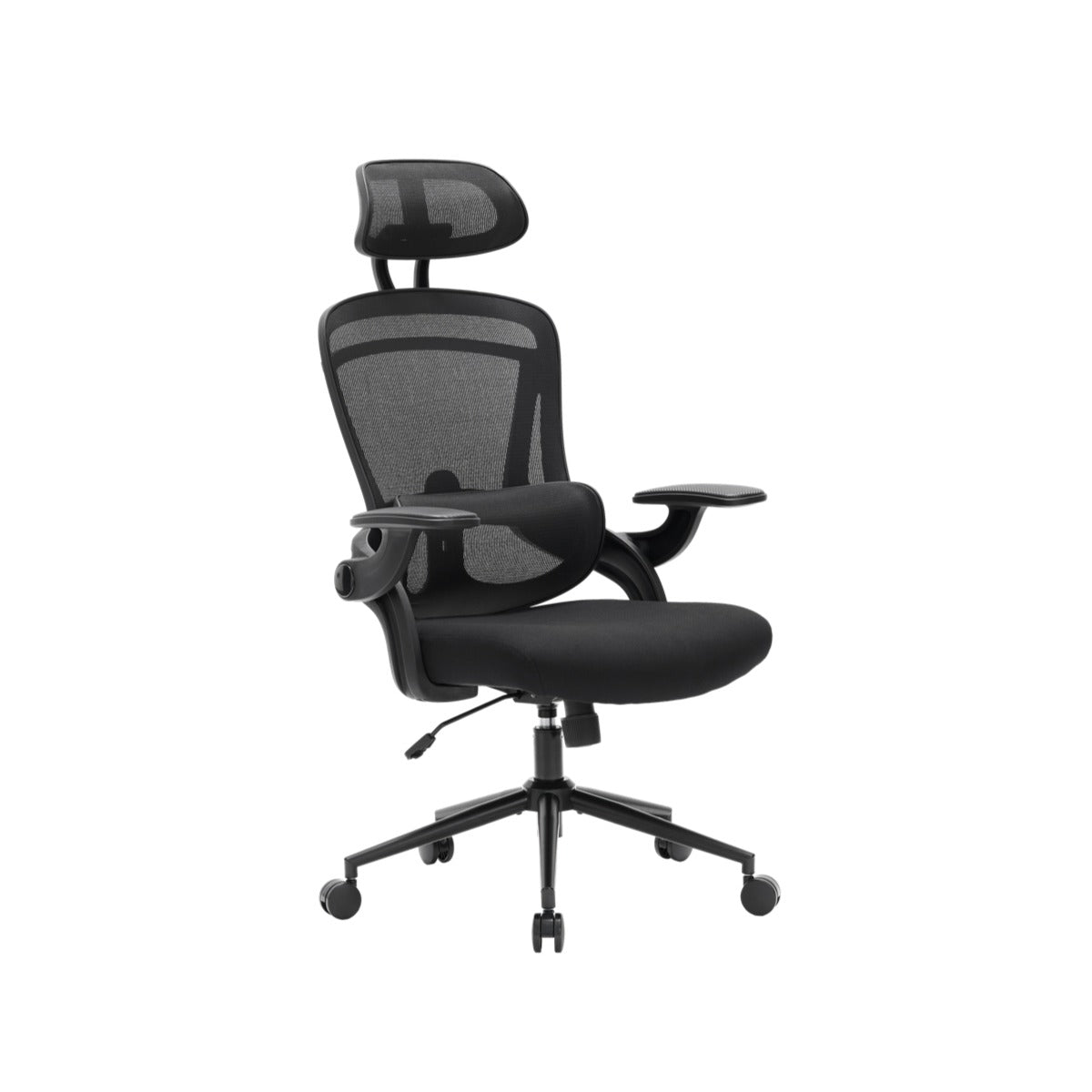 NHO-0013BL,Black office chair with mesh backrest on a white background