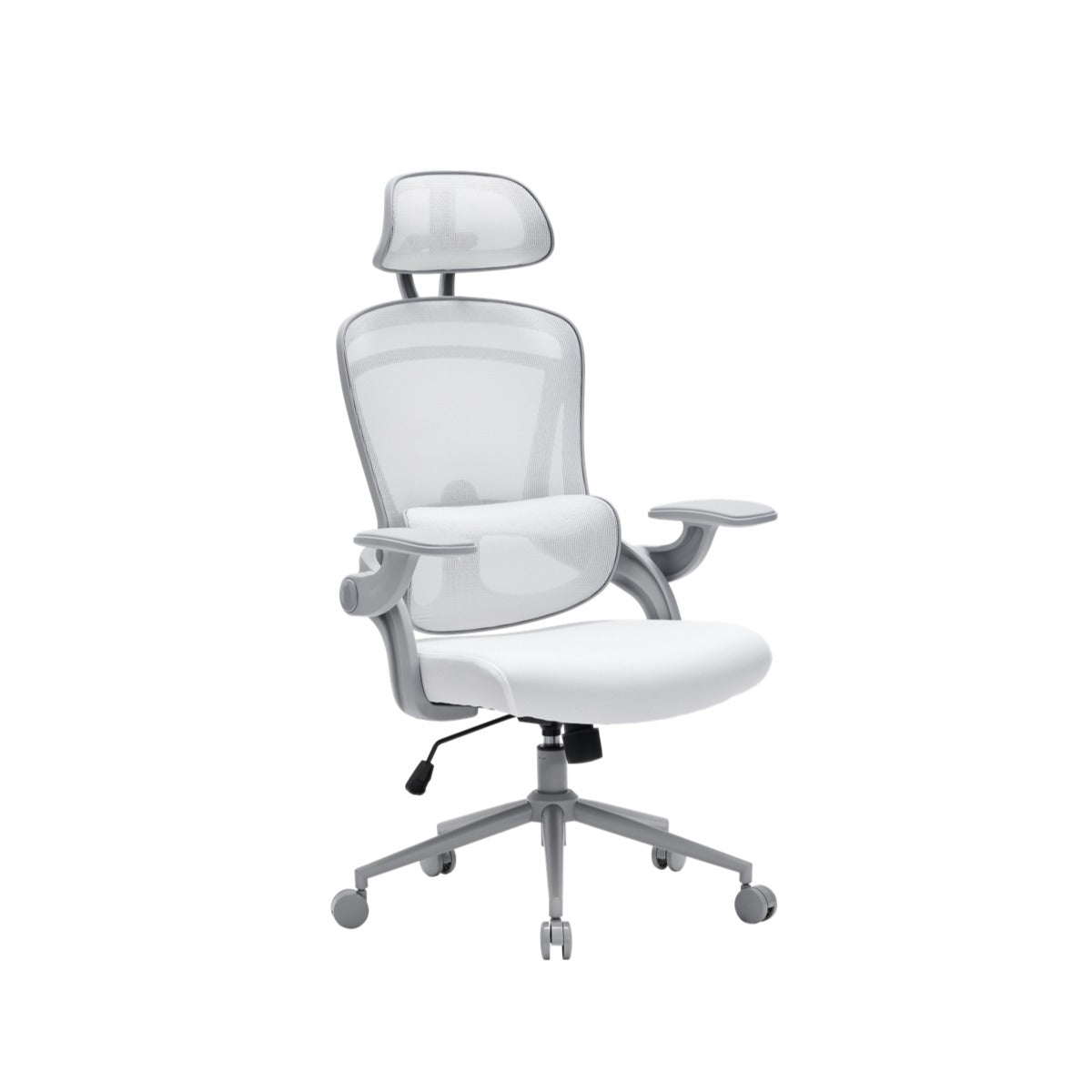 NHO-0013WH,White office chair with headrest on a white background