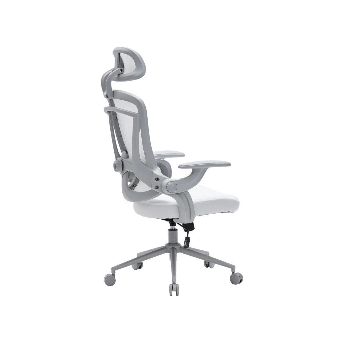 NHO-0013WH,White office chair with gray mesh backrest on a white background