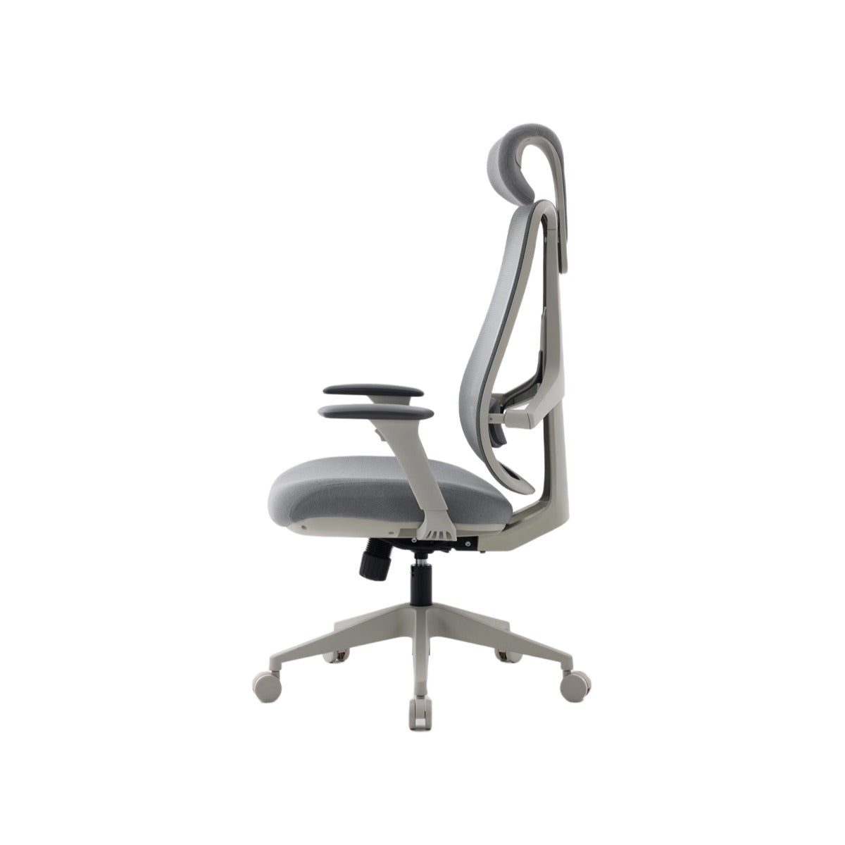 NHO-0024GR,Gray office chair with adjustable armrests on a white background