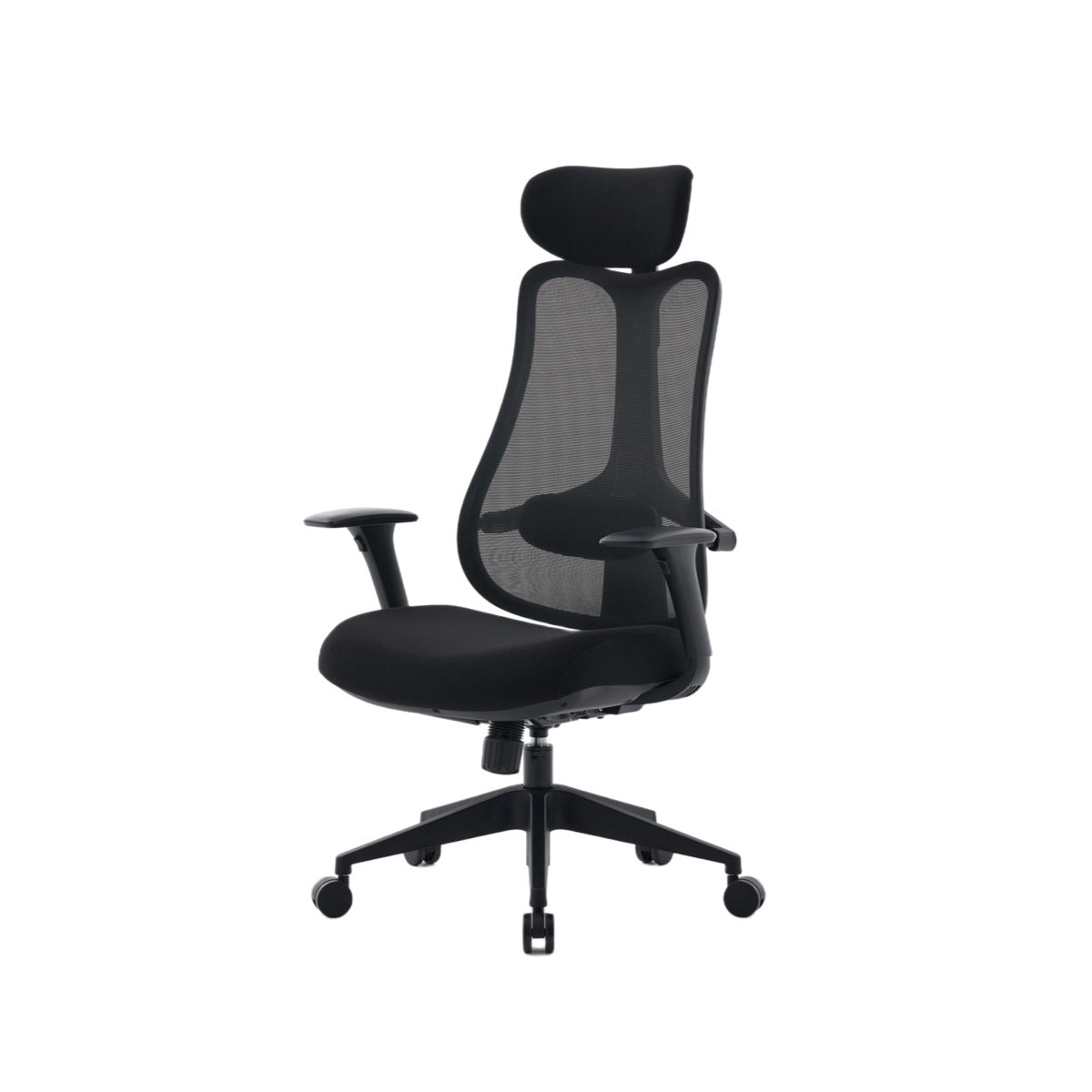 NHO-0024BL,Black office chair with mesh back on a white background