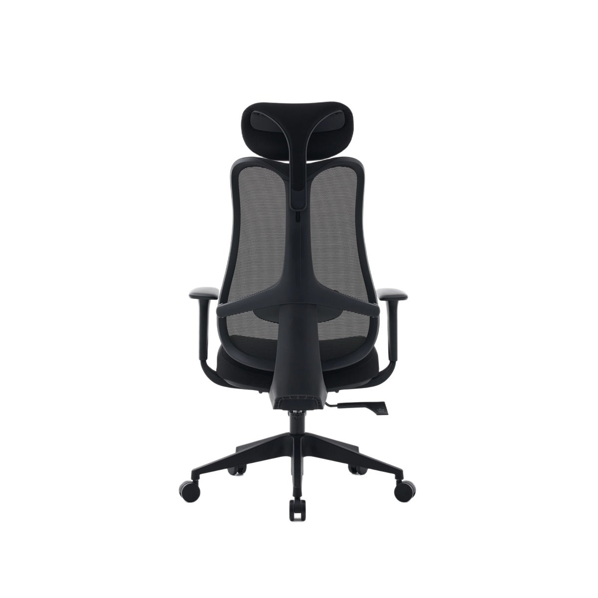 NHO-0024BL,Black office chair with mesh backrest on a white background