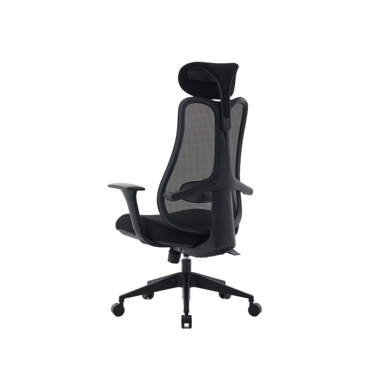 NHO-0024BL,Black office chair with mesh backrest on a white background