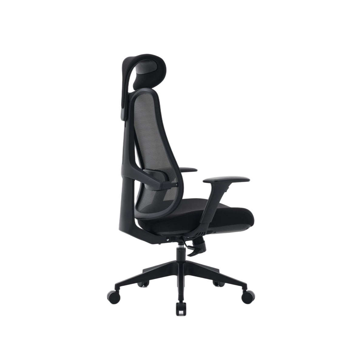 NHO-0024BL,Black office chair with mesh back on a white background