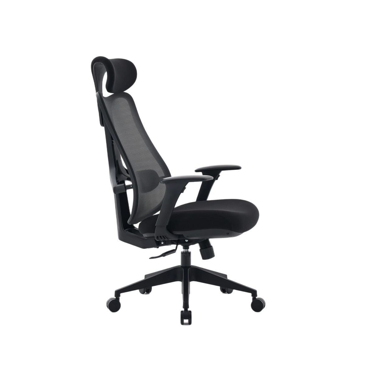 NHO-0024BL,Black office chair with mesh backrest on a white background
