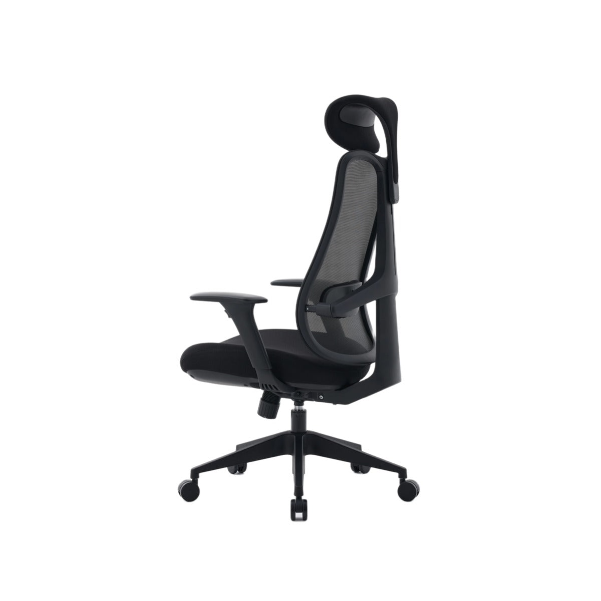 NHO-0024BL,Black office chair with mesh back on a white background