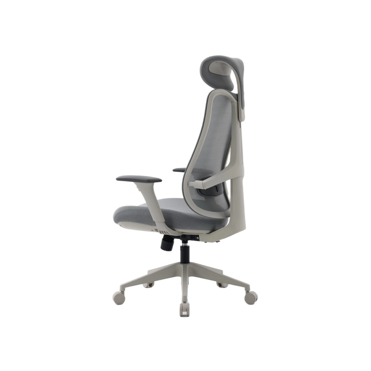 NHO-0024GR,Gray office chair with adjustable armrests on a white background