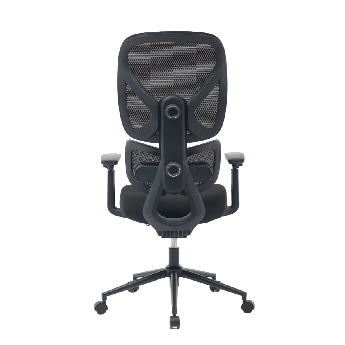 NHO-0023BL,Black office chair with mesh back on a white background
