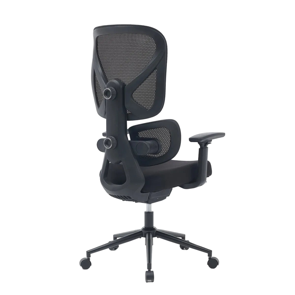 NHO-0023BL,Black office chair with mesh back on a white background