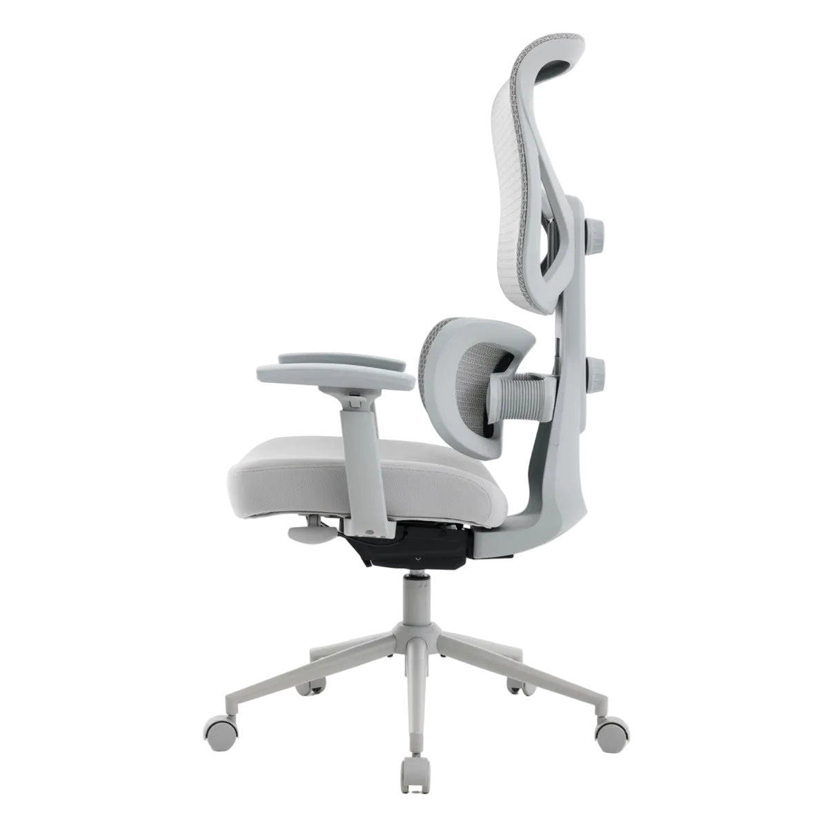 NHO-0023GR,Gray office chair with adjustable headrest on a white background