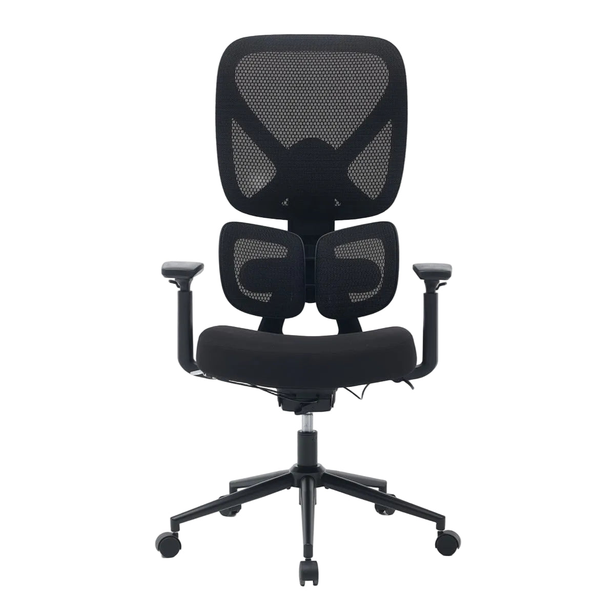 NHO-0023BL,Black office chair with mesh back on a white background