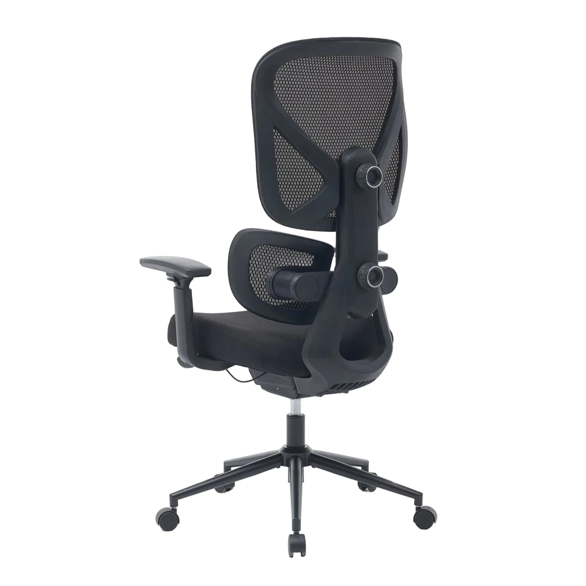 NHO-0023BL,Black office chair with mesh back on a white background