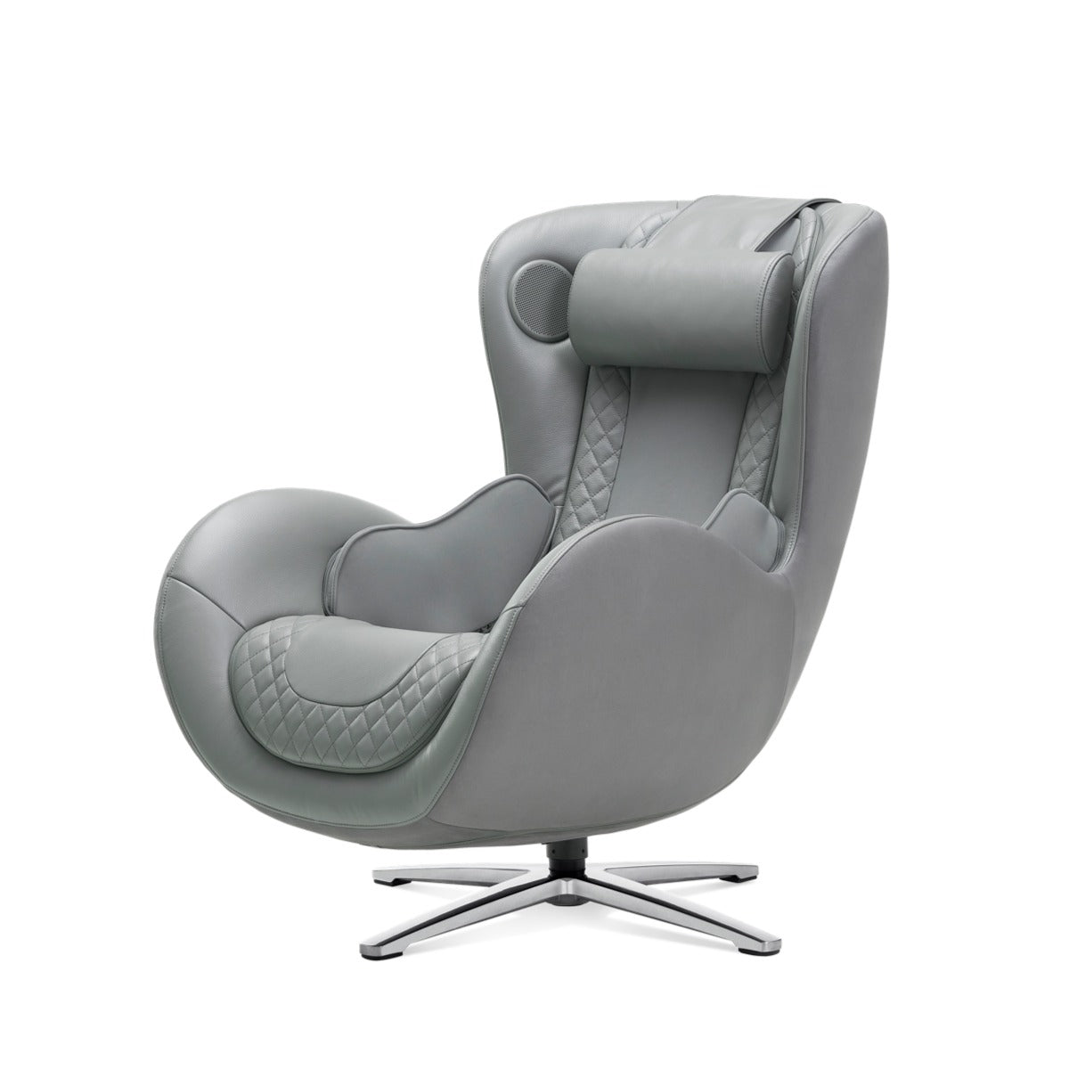 N-0003AG-V2,Ash Grey swivel chair with quilted details on a white background