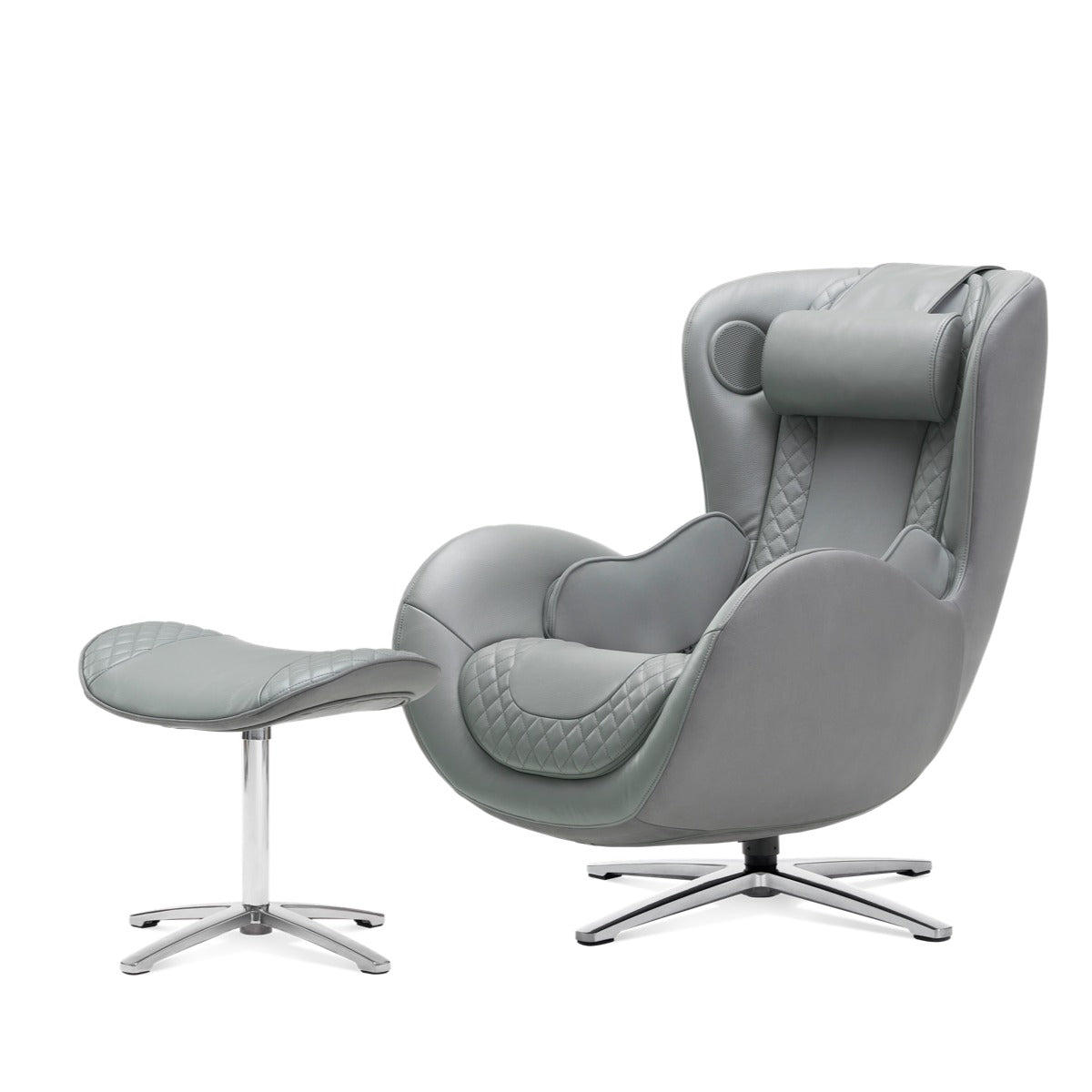 N-0003AG-V2,Ash Gray armchair with ottoman on a white background