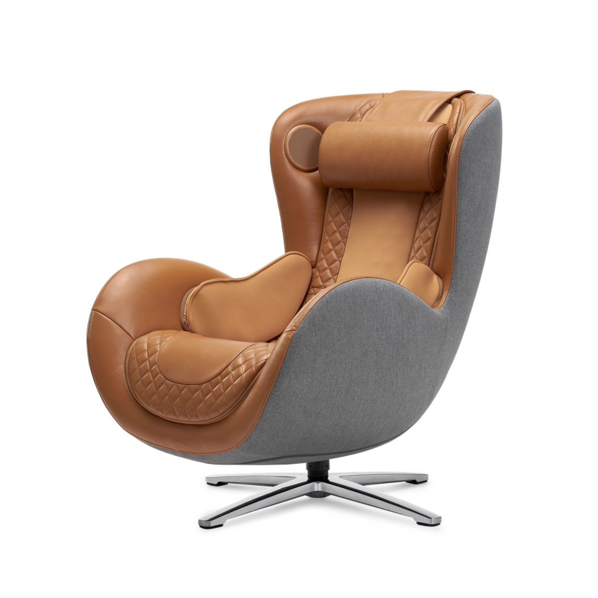N-0003CR-V2,Modern armchair with brown leather and gray fabric on a white background