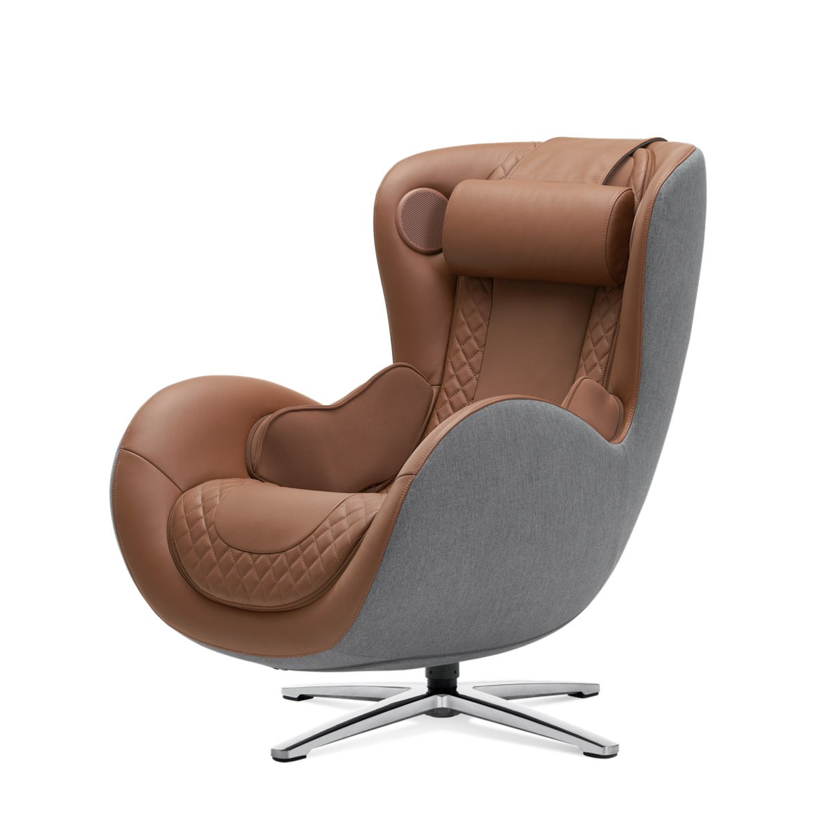 N-0003DC-V2,Modern chair with dark brown leather and gray fabric on a white background
