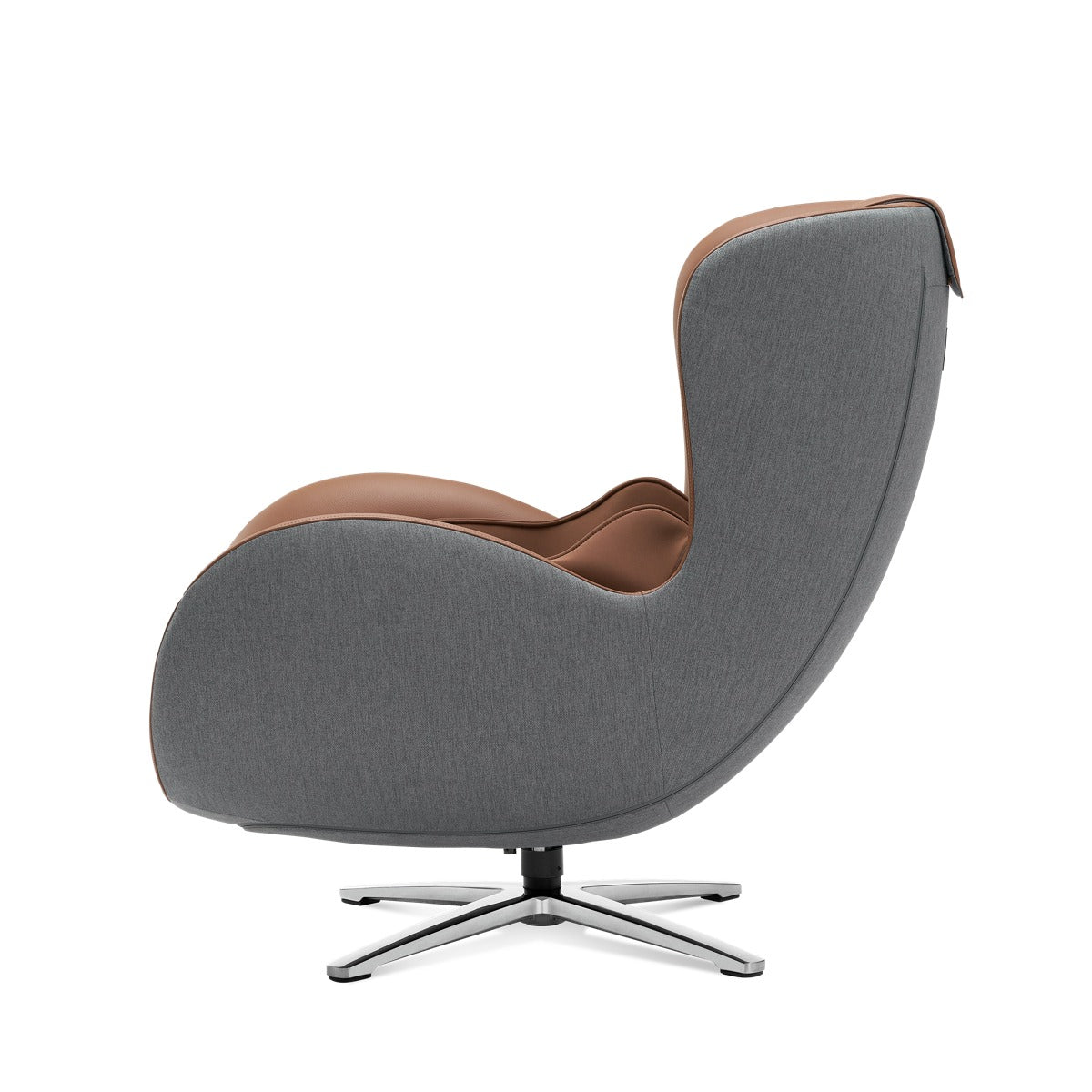 N-0003DC-V2,Modern chair with gray cushioned backrest and brown seat on a white background