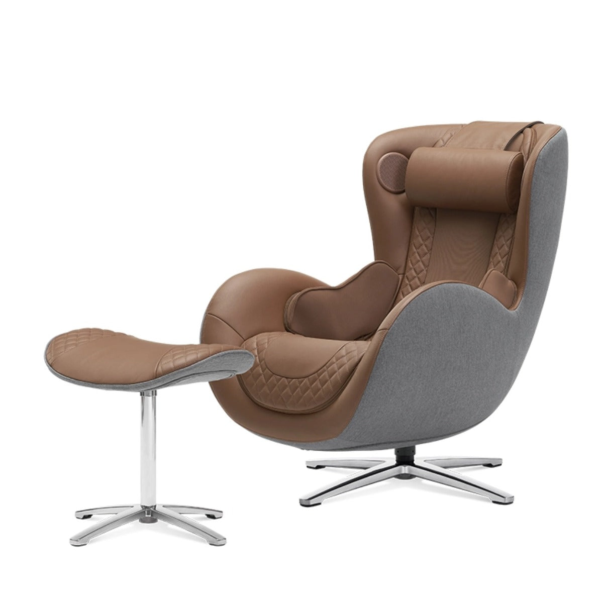 N-0003DC-V2,Modern brown and gray armchair with ottoman on a white background