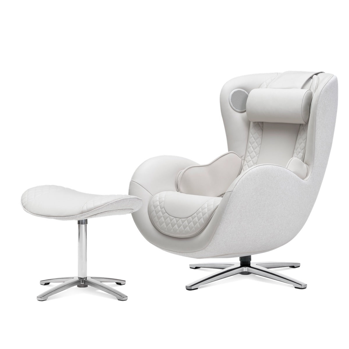 N-0003EW-V2,Elder White armchair with ottoman on a white background