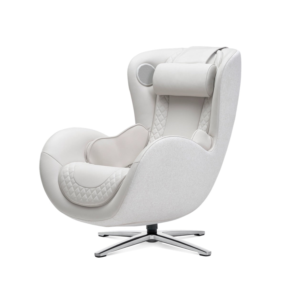 N-0003EW-V2,Elder White swivel chair with quilted details on a white background