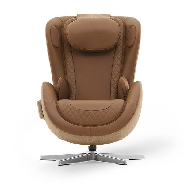 Brown leather massage chair on a white background