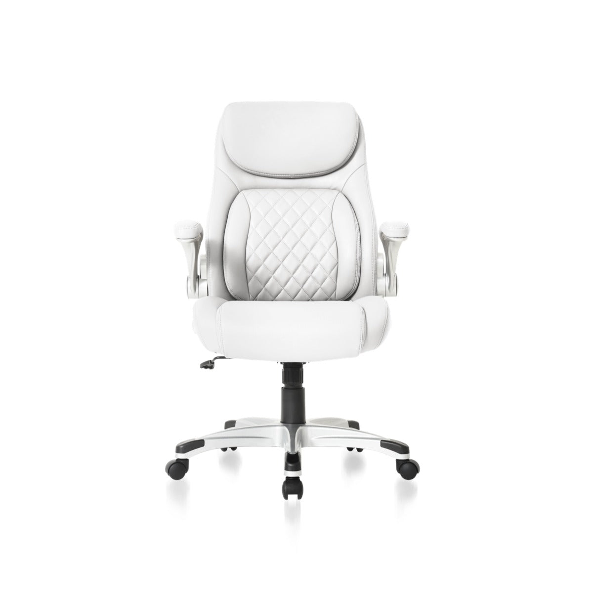 NHO-0004WH,White office chair with quilted design on a white background