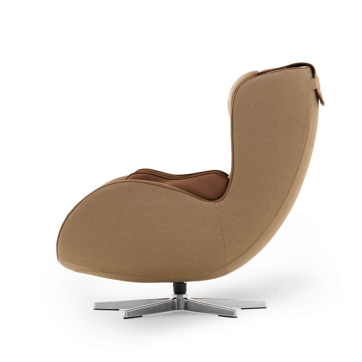 N-0004DC-V2,Dark Caramel egg-shaped chair with a metal base on a white background