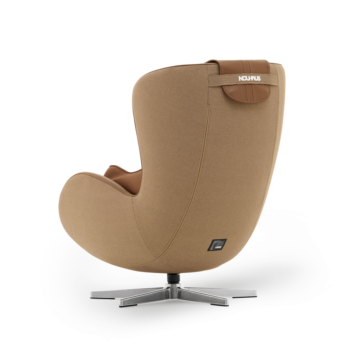 N-0004DC-V2,Dark Caramel egg-shaped chair with a metallic base on a white background