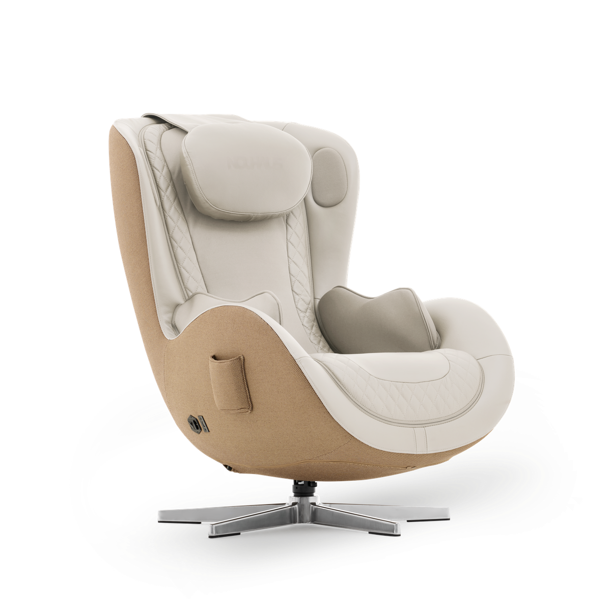 N-0004EW-V2, Modern egg-shaped chair with beige and white design on a white background